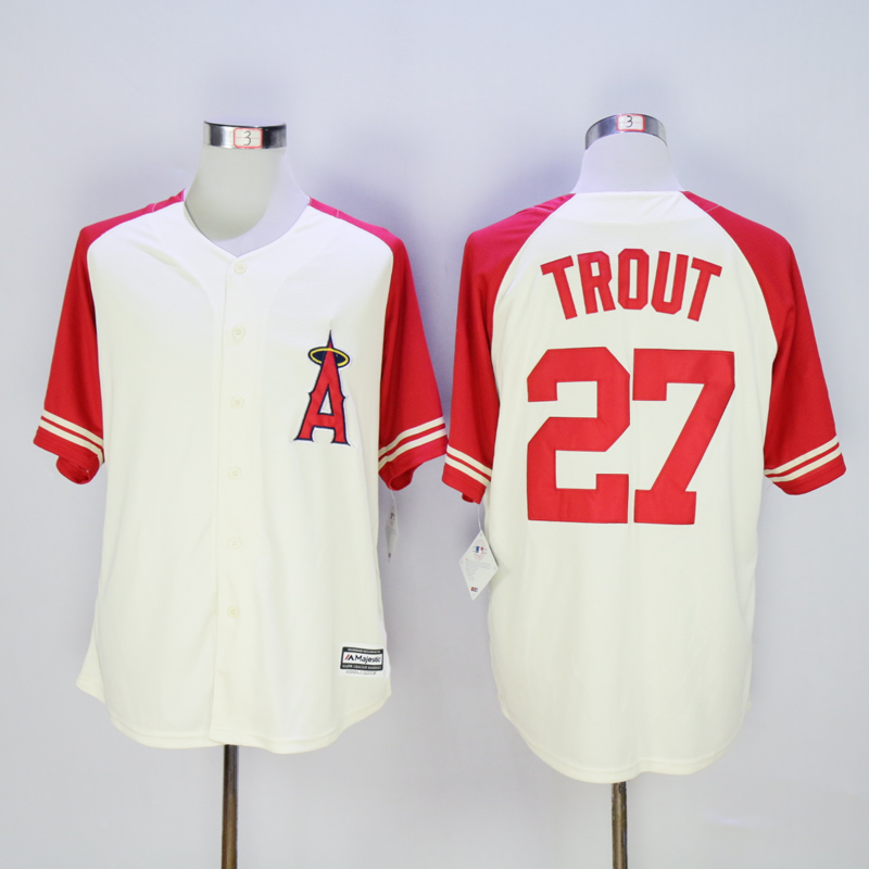 Men Los Angeles Angels 27 Trout Cream MLB Jerseys